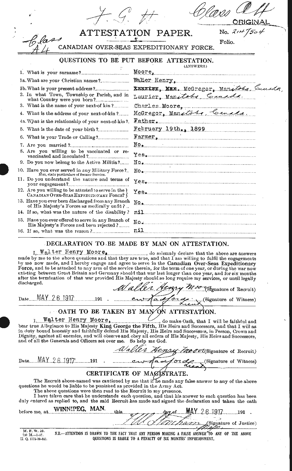 Personnel Records of the First World War - CEF 505711a