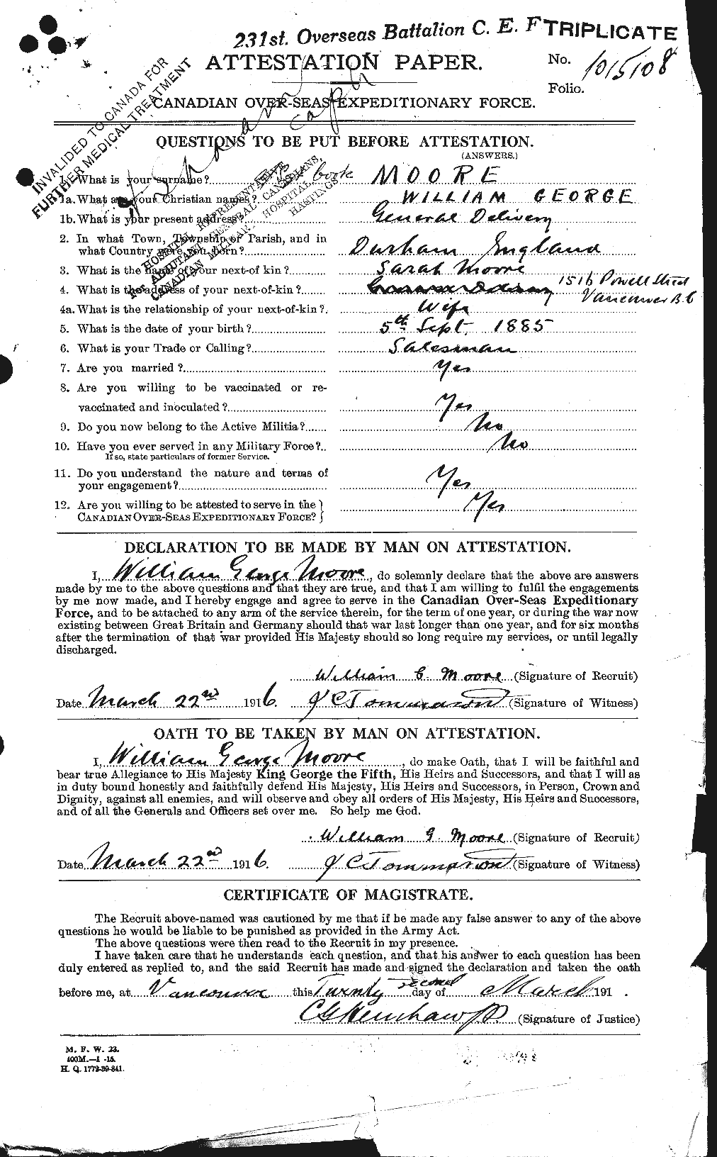 Personnel Records of the First World War - CEF 505811a