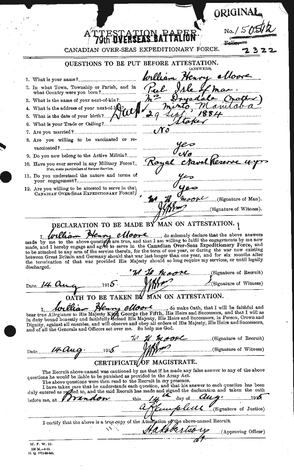 Personnel Records of the First World War - CEF 505823a