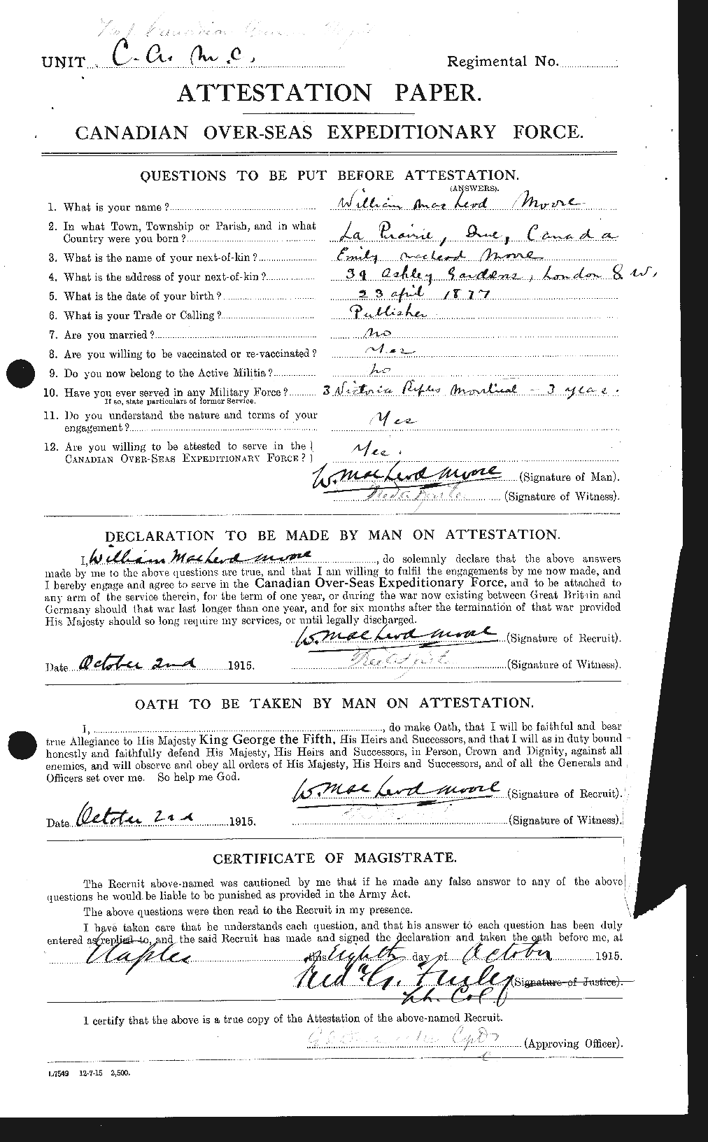Personnel Records of the First World War - CEF 505856a