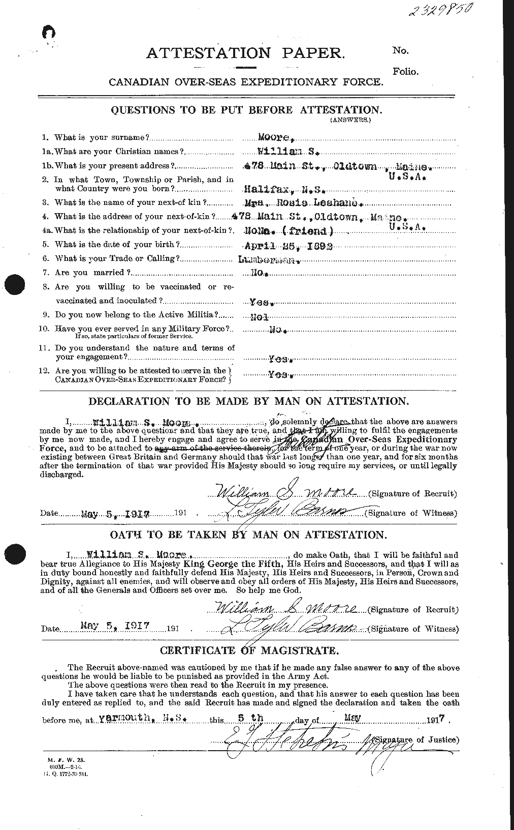 Personnel Records of the First World War - CEF 505869a