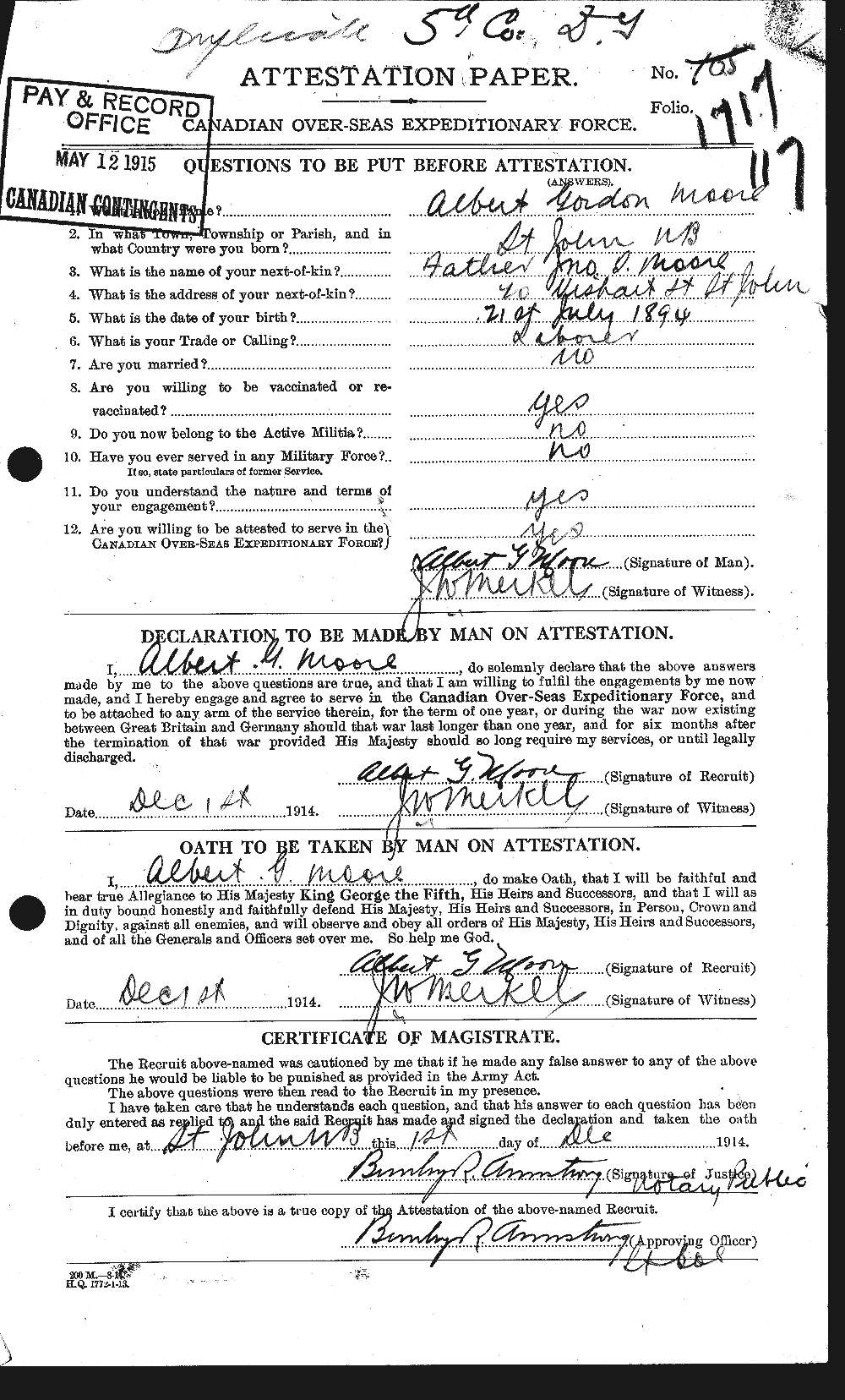 Dossiers du Personnel de la Première Guerre mondiale - CEC 506351a