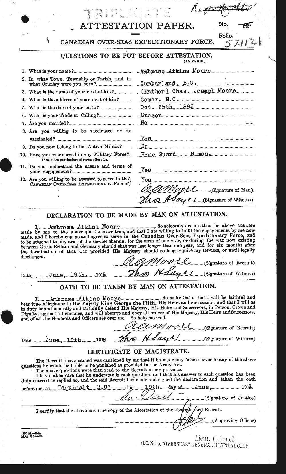 Personnel Records of the First World War - CEF 506401a
