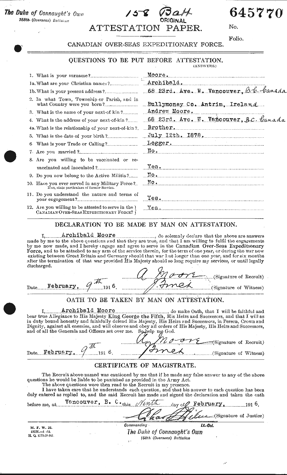 Personnel Records of the First World War - CEF 506418a