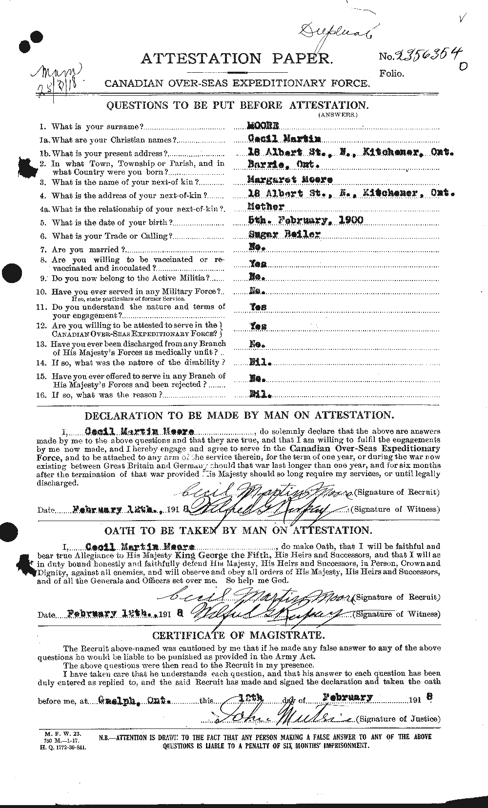 Personnel Records of the First World War - CEF 506475a