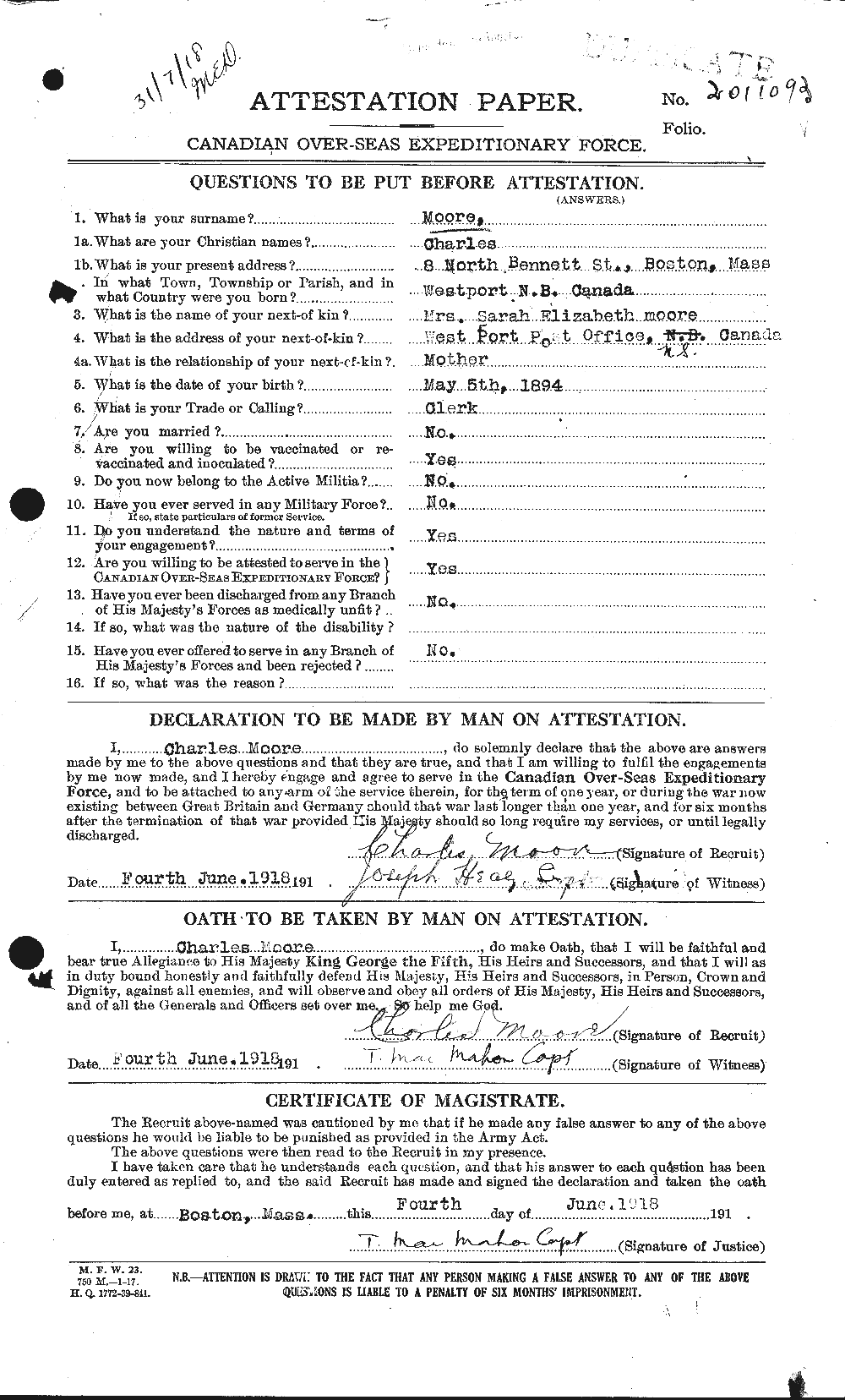 Personnel Records of the First World War - CEF 506479a
