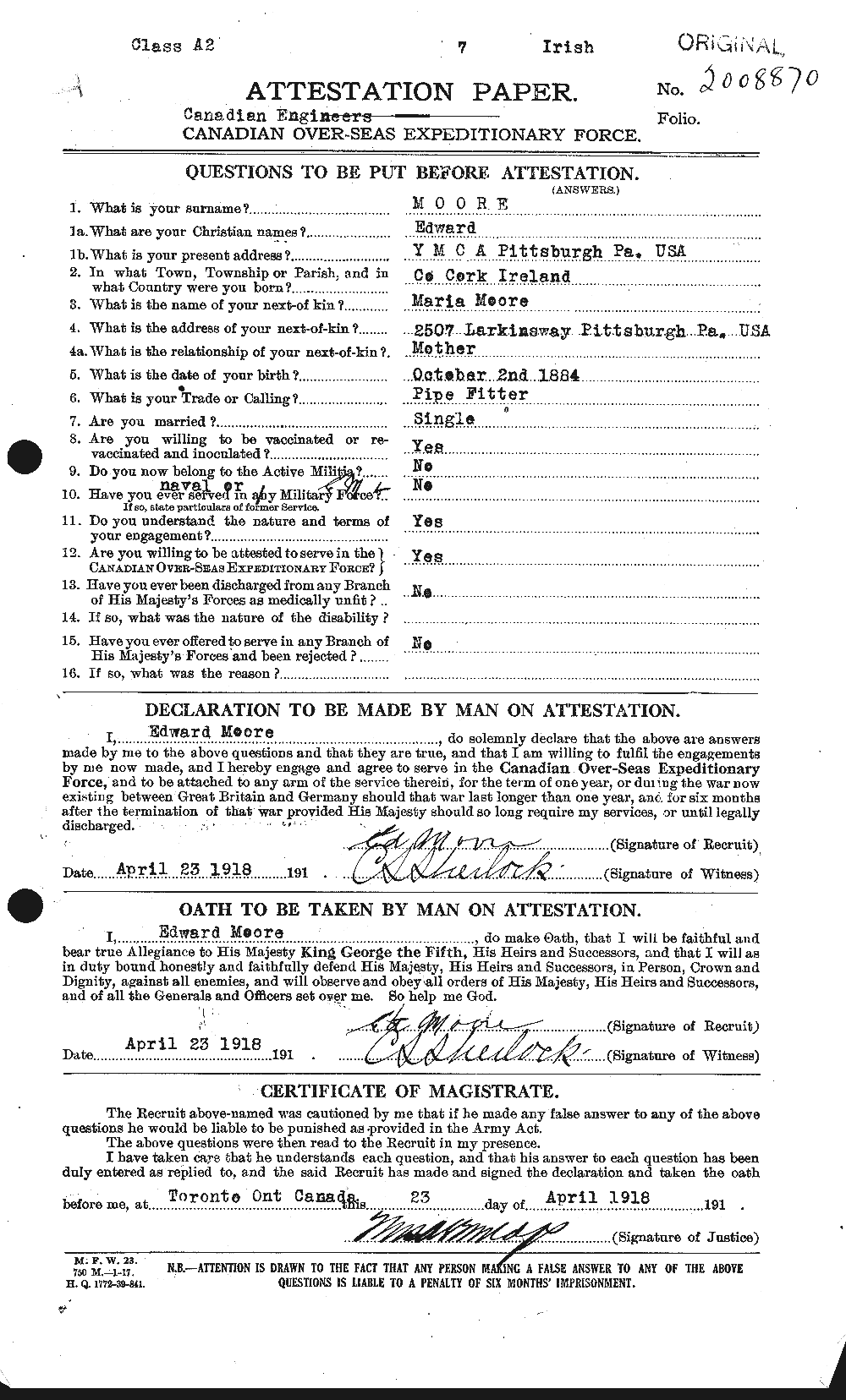 Personnel Records of the First World War - CEF 506616a