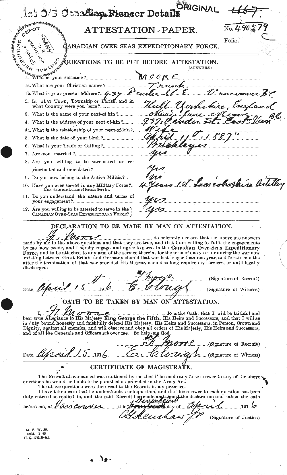 Personnel Records of the First World War - CEF 506694a