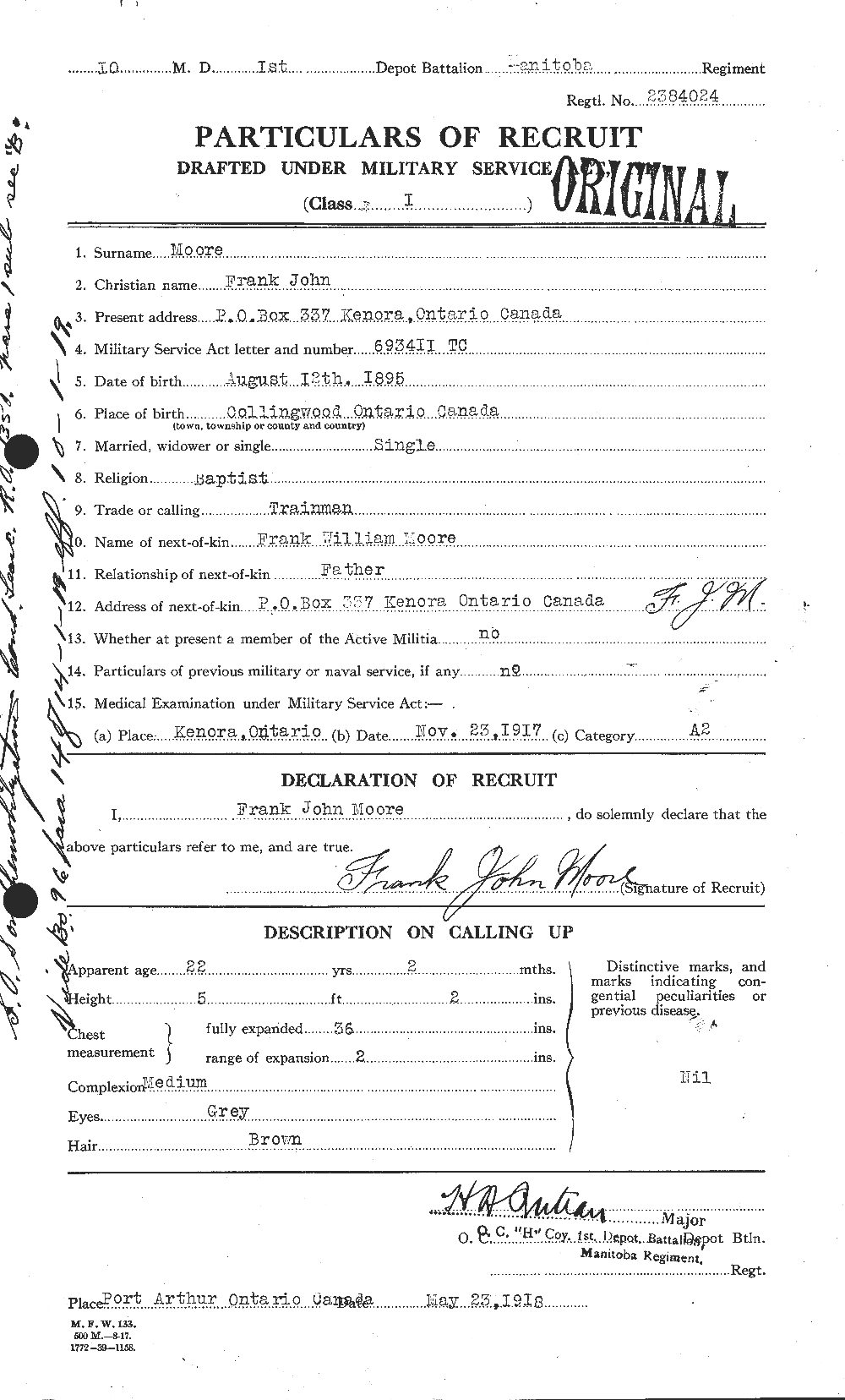 Dossiers du Personnel de la Première Guerre mondiale - CEC 506704a
