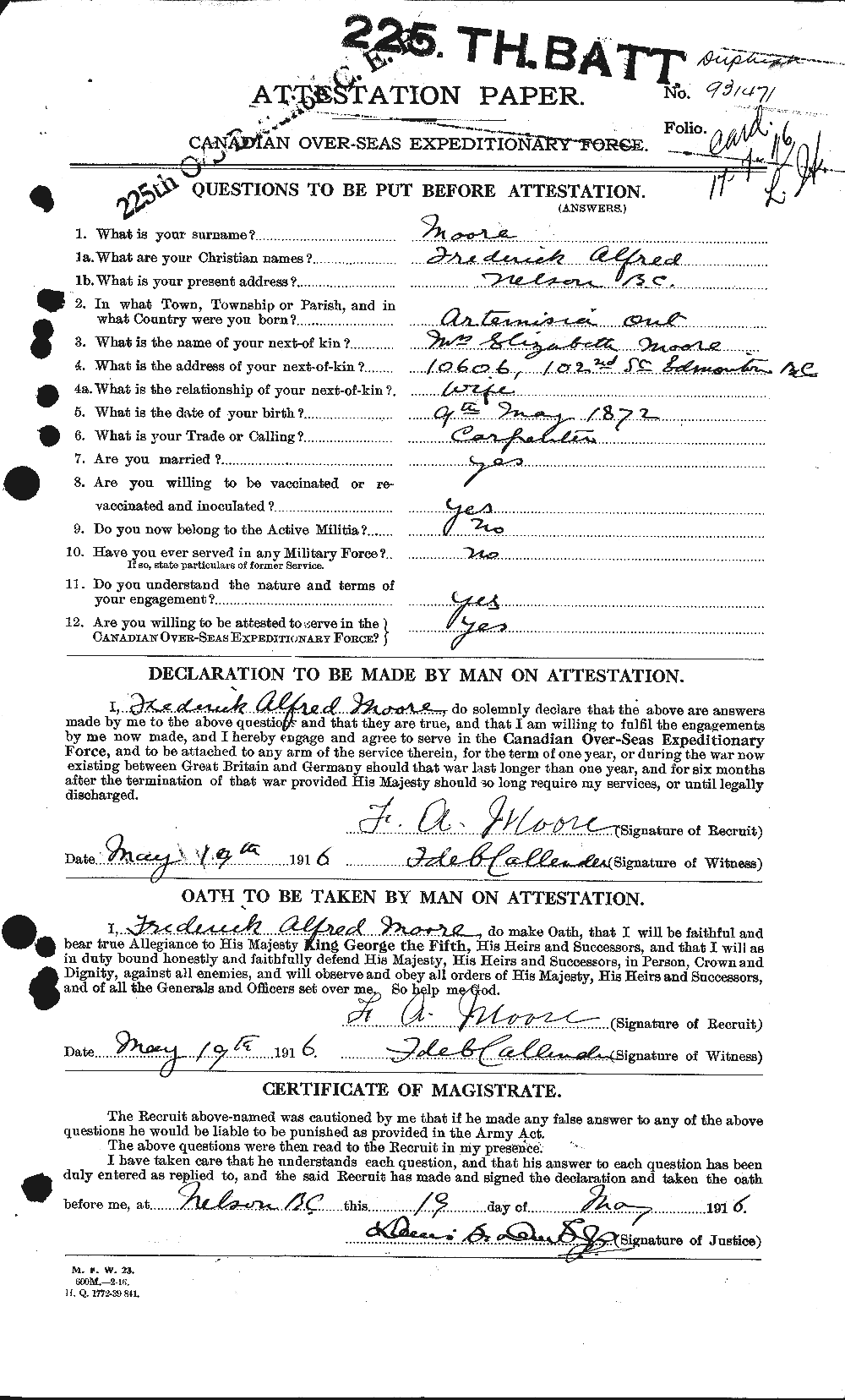 Dossiers du Personnel de la Première Guerre mondiale - CEC 506739a