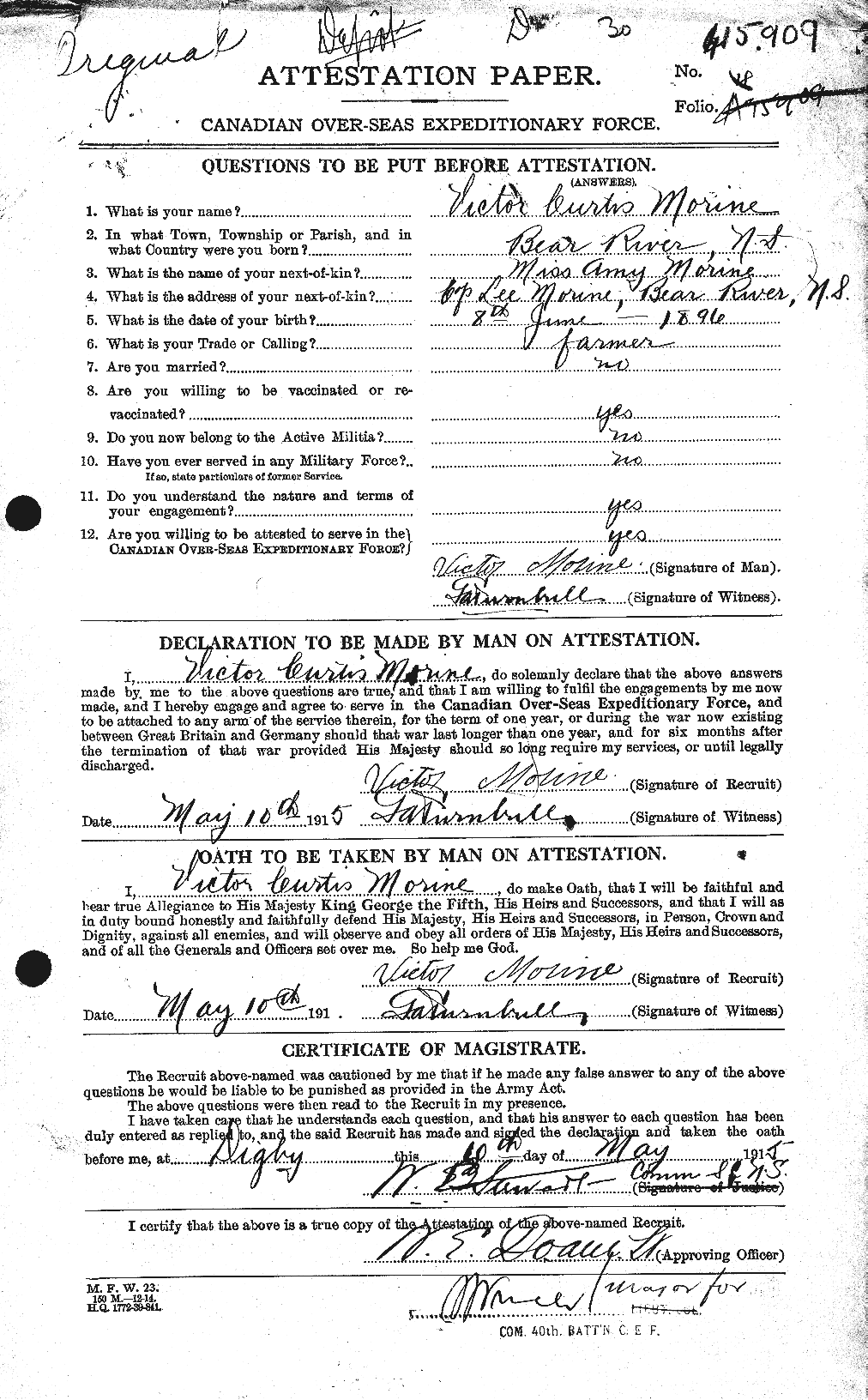Dossiers du Personnel de la Première Guerre mondiale - CEC 507921a