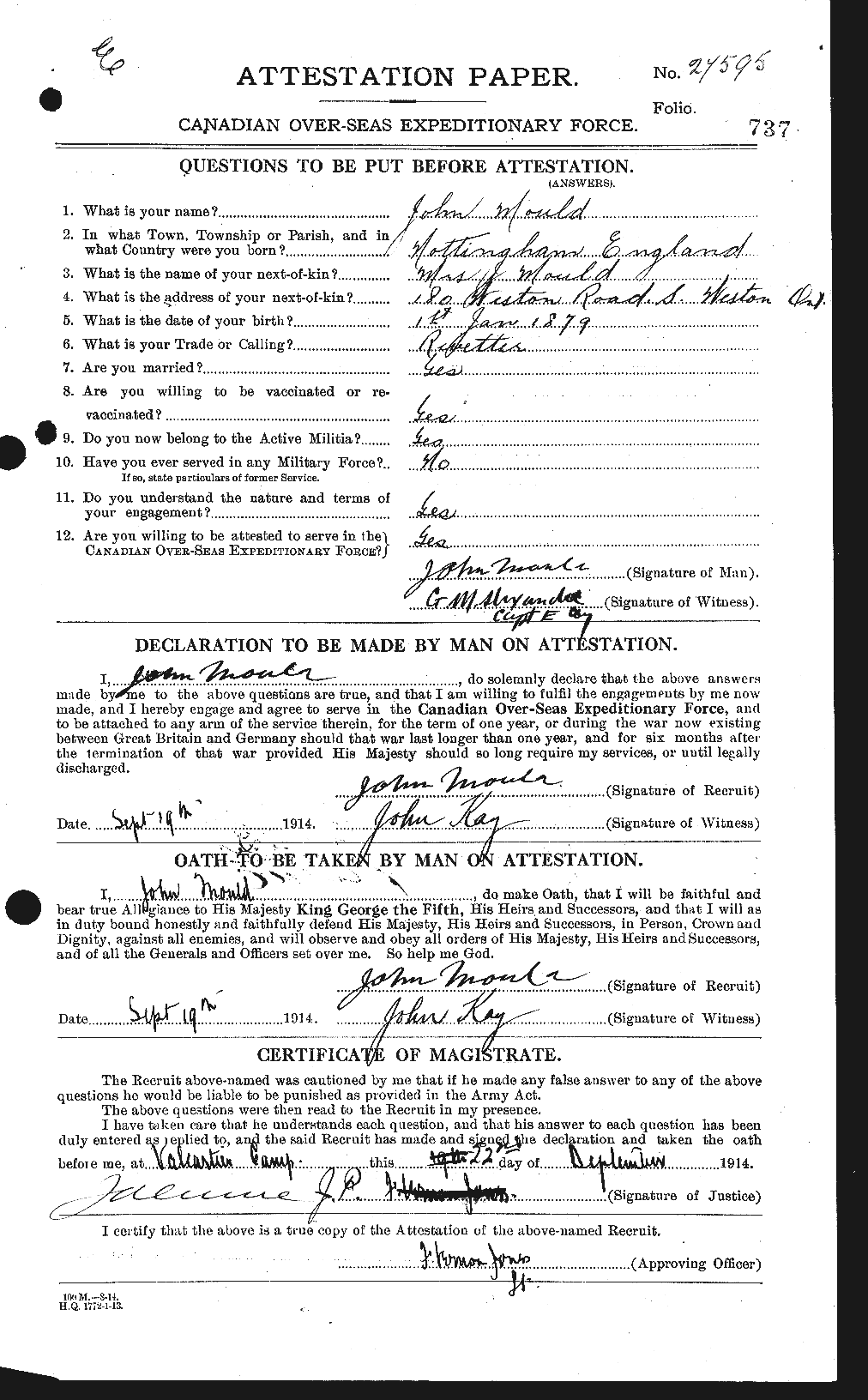 Dossiers du Personnel de la Première Guerre mondiale - CEC 508342a