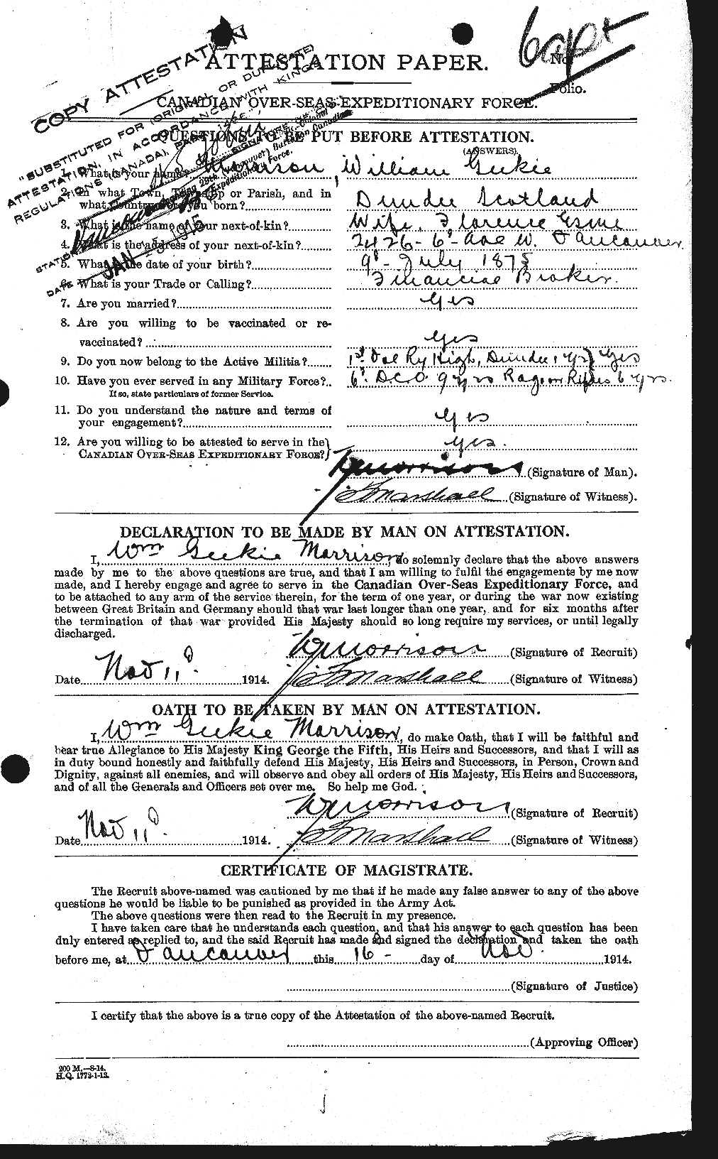 Dossiers du Personnel de la Première Guerre mondiale - CEC 509296a