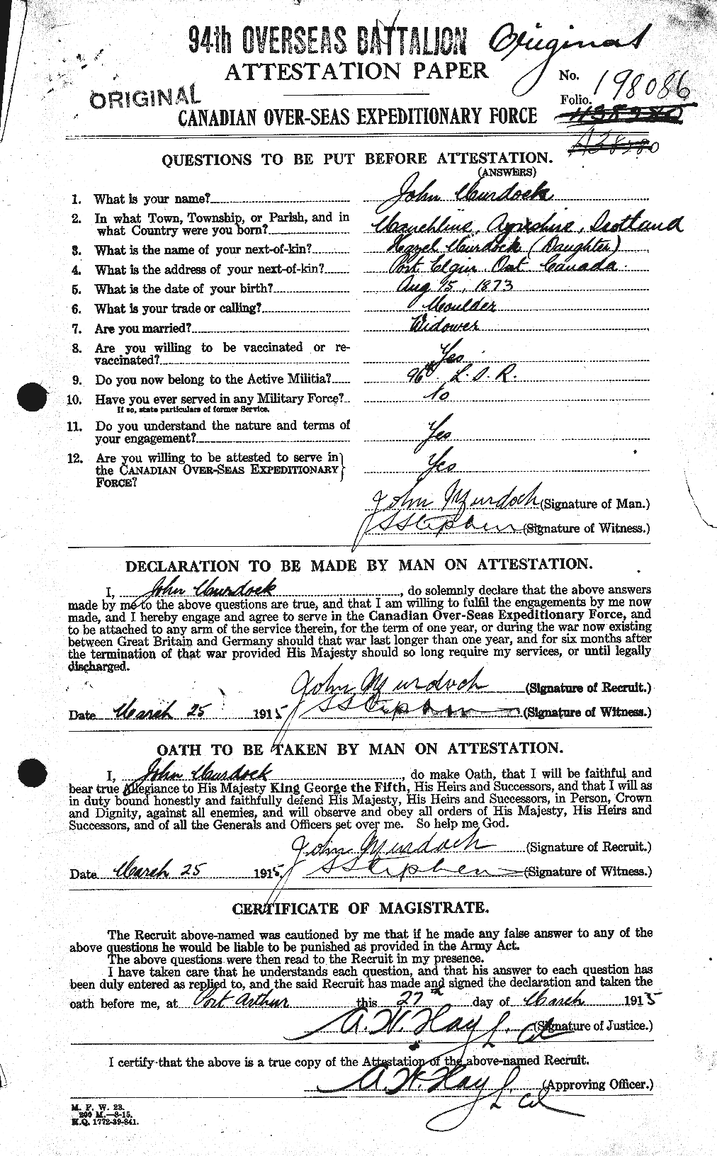 Dossiers du Personnel de la Première Guerre mondiale - CEC 510856a