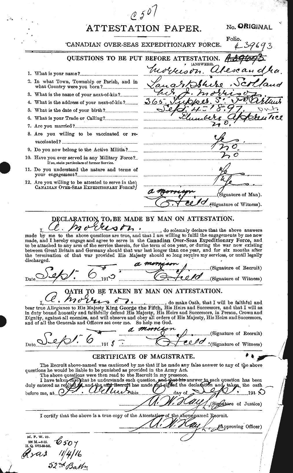 Dossiers du Personnel de la Première Guerre mondiale - CEC 511008a