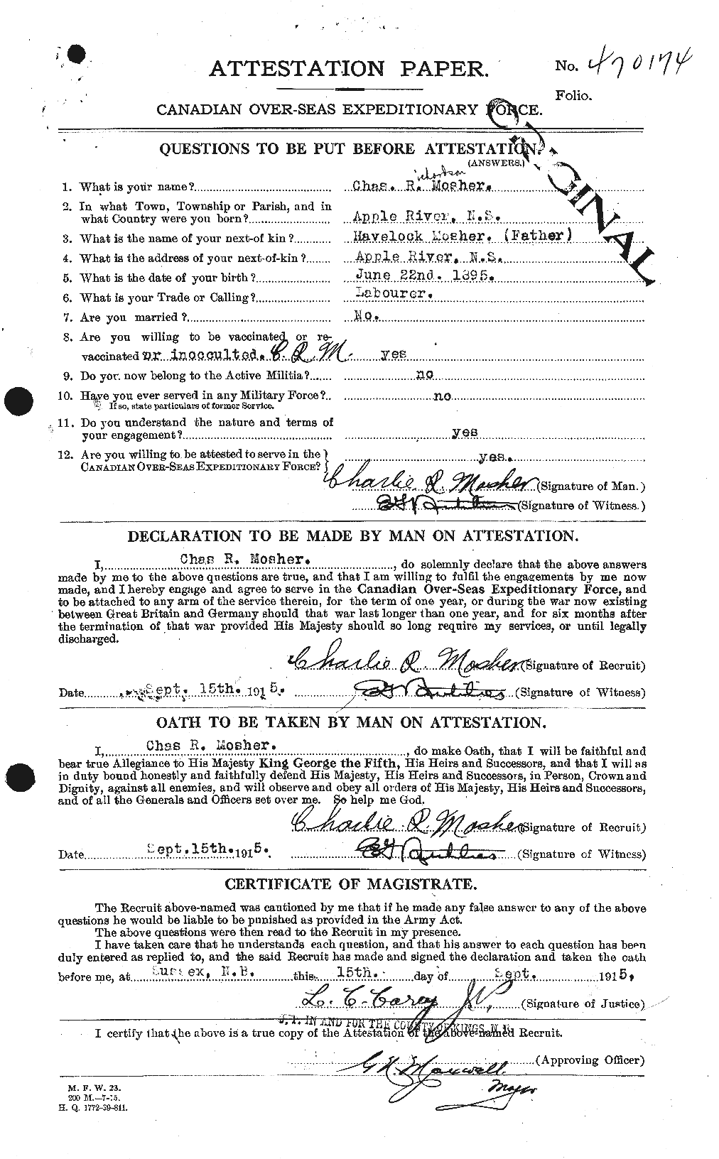 Dossiers du Personnel de la Première Guerre mondiale - CEC 511819a