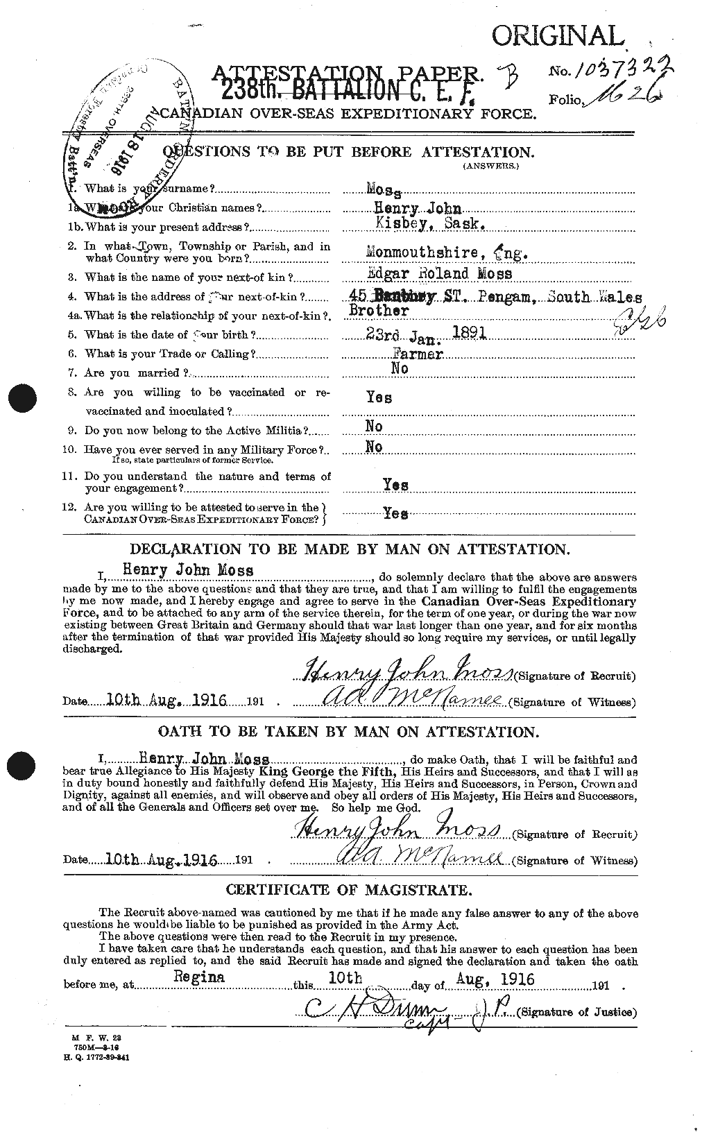 Dossiers du Personnel de la Première Guerre mondiale - CEC 512008a