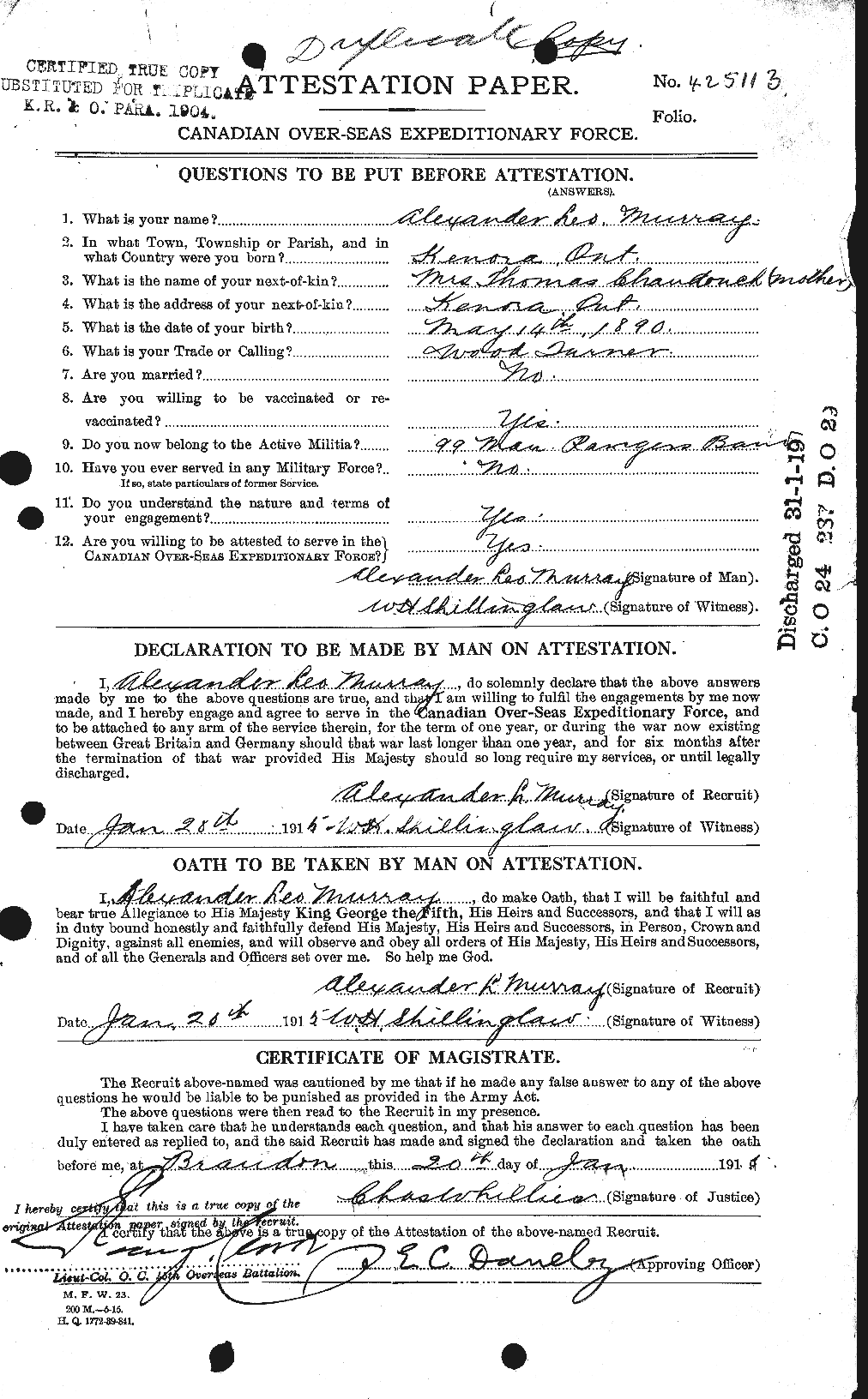Dossiers du Personnel de la Première Guerre mondiale - CEC 512430a