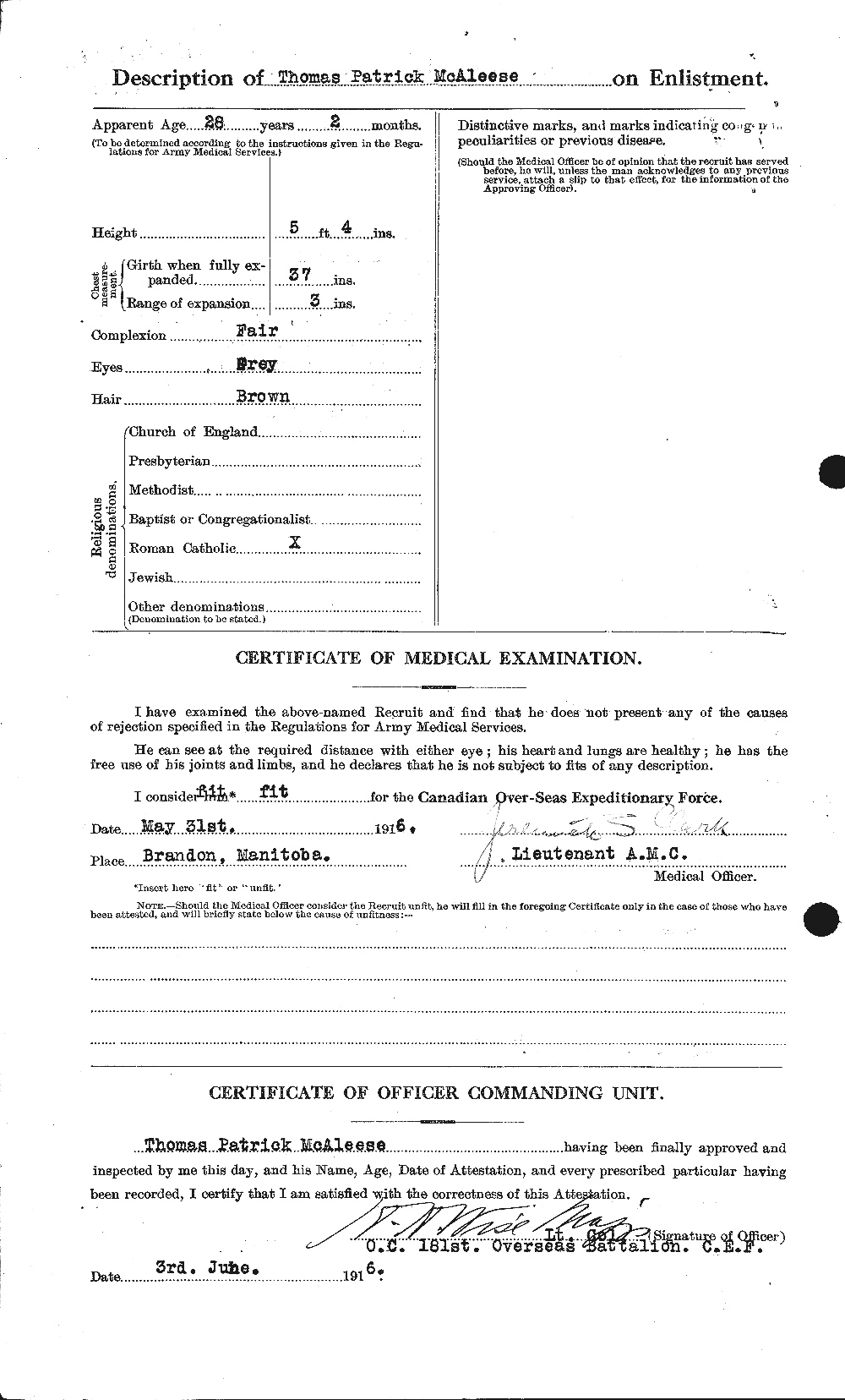 Dossiers du Personnel de la Première Guerre mondiale - CEC 513096b
