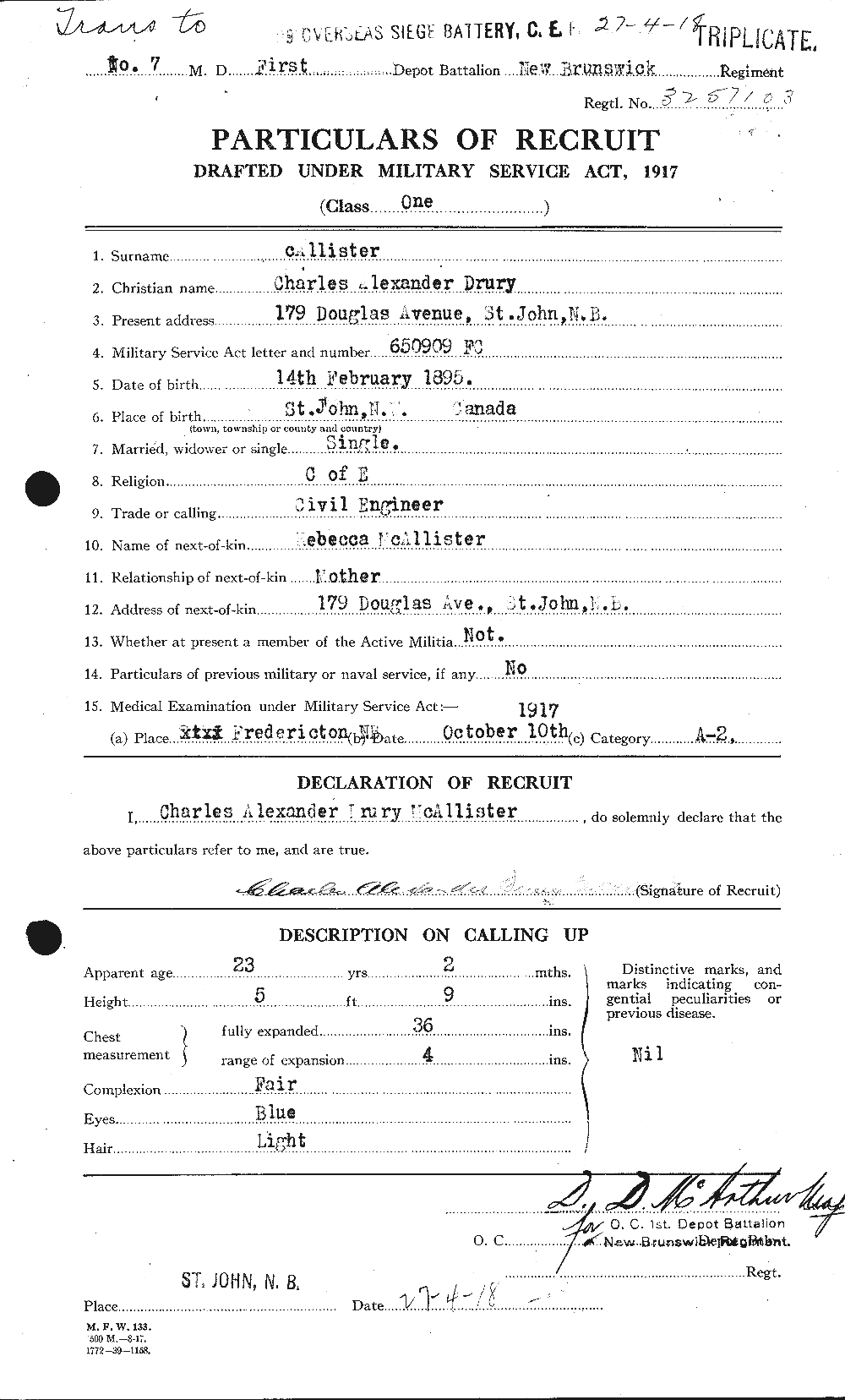 Dossiers du Personnel de la Première Guerre mondiale - CEC 513160a