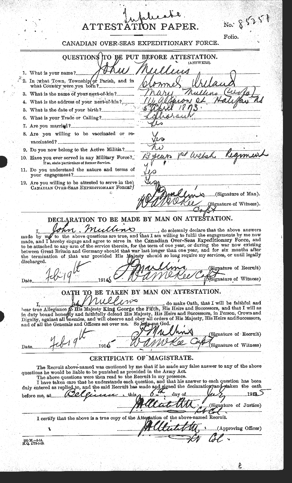Personnel Records of the First World War - CEF 513501a