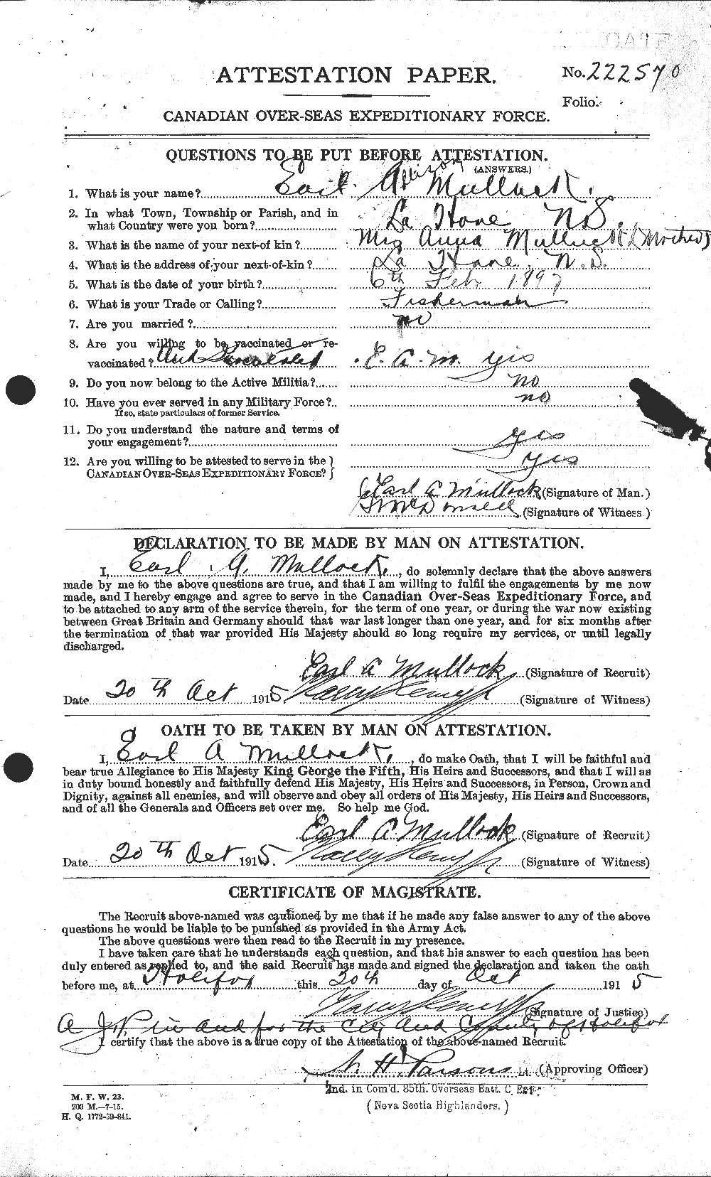 Dossiers du Personnel de la Première Guerre mondiale - CEC 513544a
