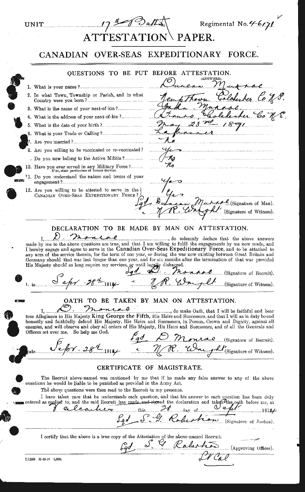 Dossiers du Personnel de la Première Guerre mondiale - CEC 515490a