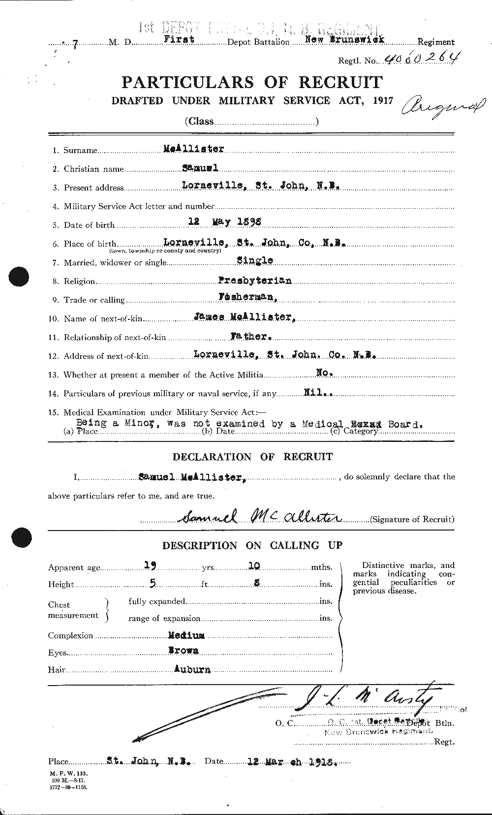 Dossiers du Personnel de la Première Guerre mondiale - CEC 516000a