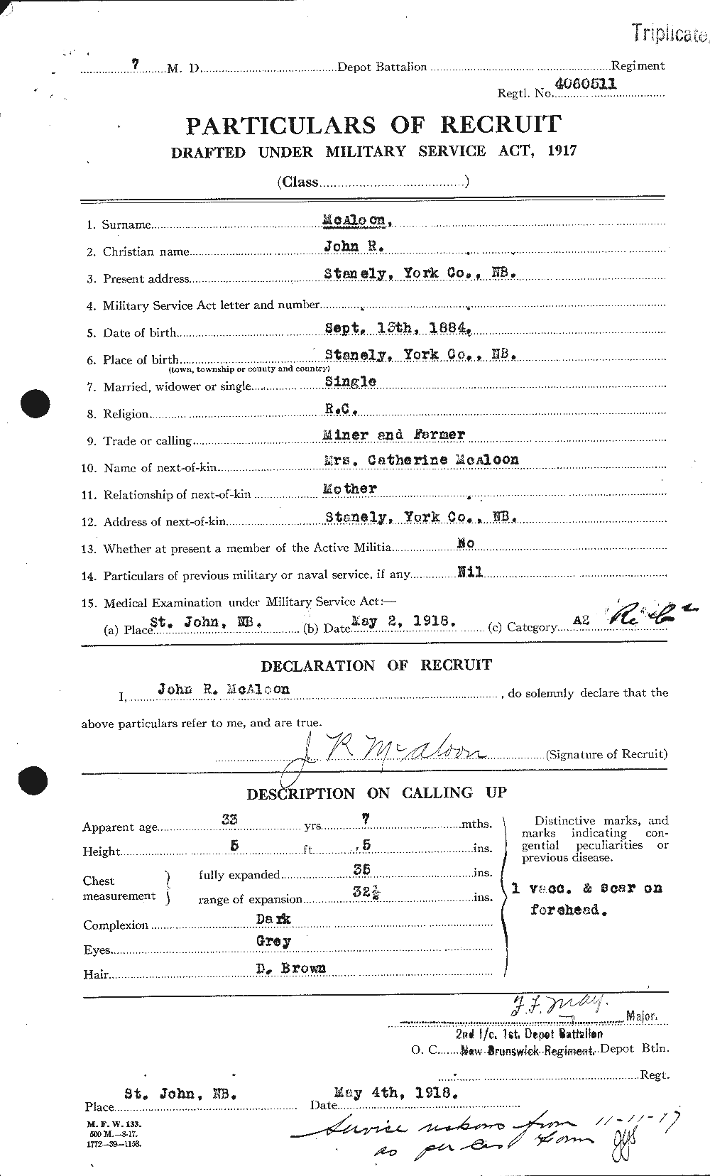Dossiers du Personnel de la Première Guerre mondiale - CEC 516050a