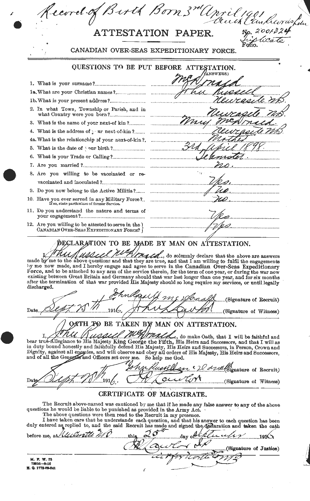 Personnel Records of the First World War - CEF 516461a