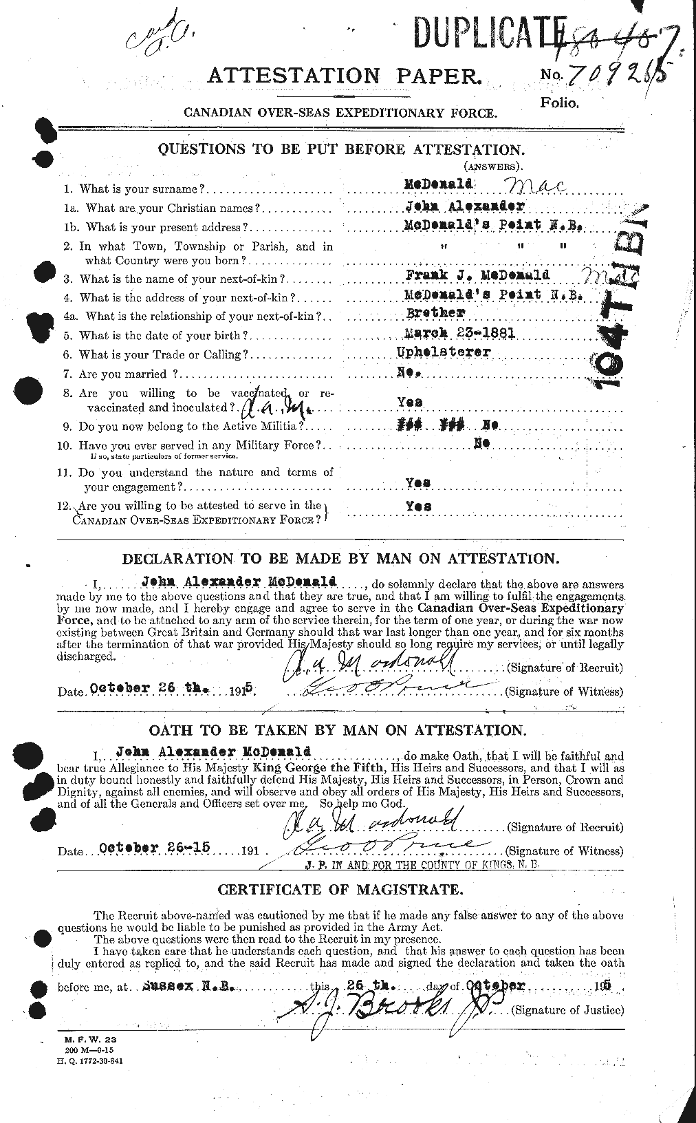 Dossiers du Personnel de la Première Guerre mondiale - CEC 516499a