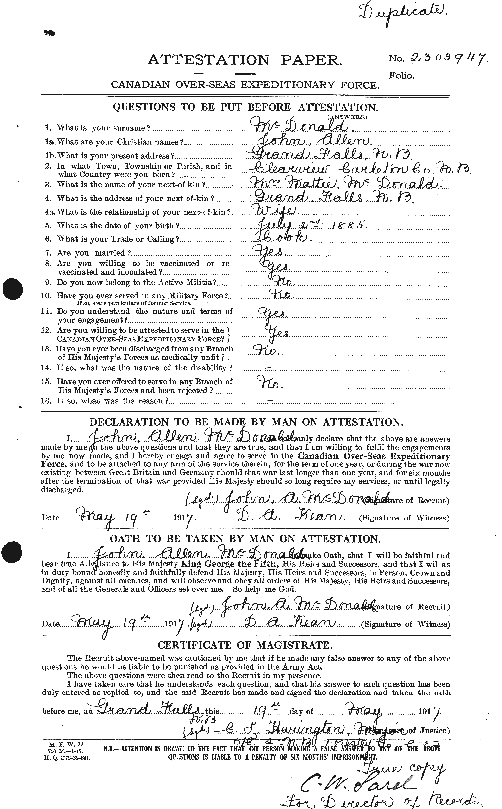 Personnel Records of the First World War - CEF 516521a