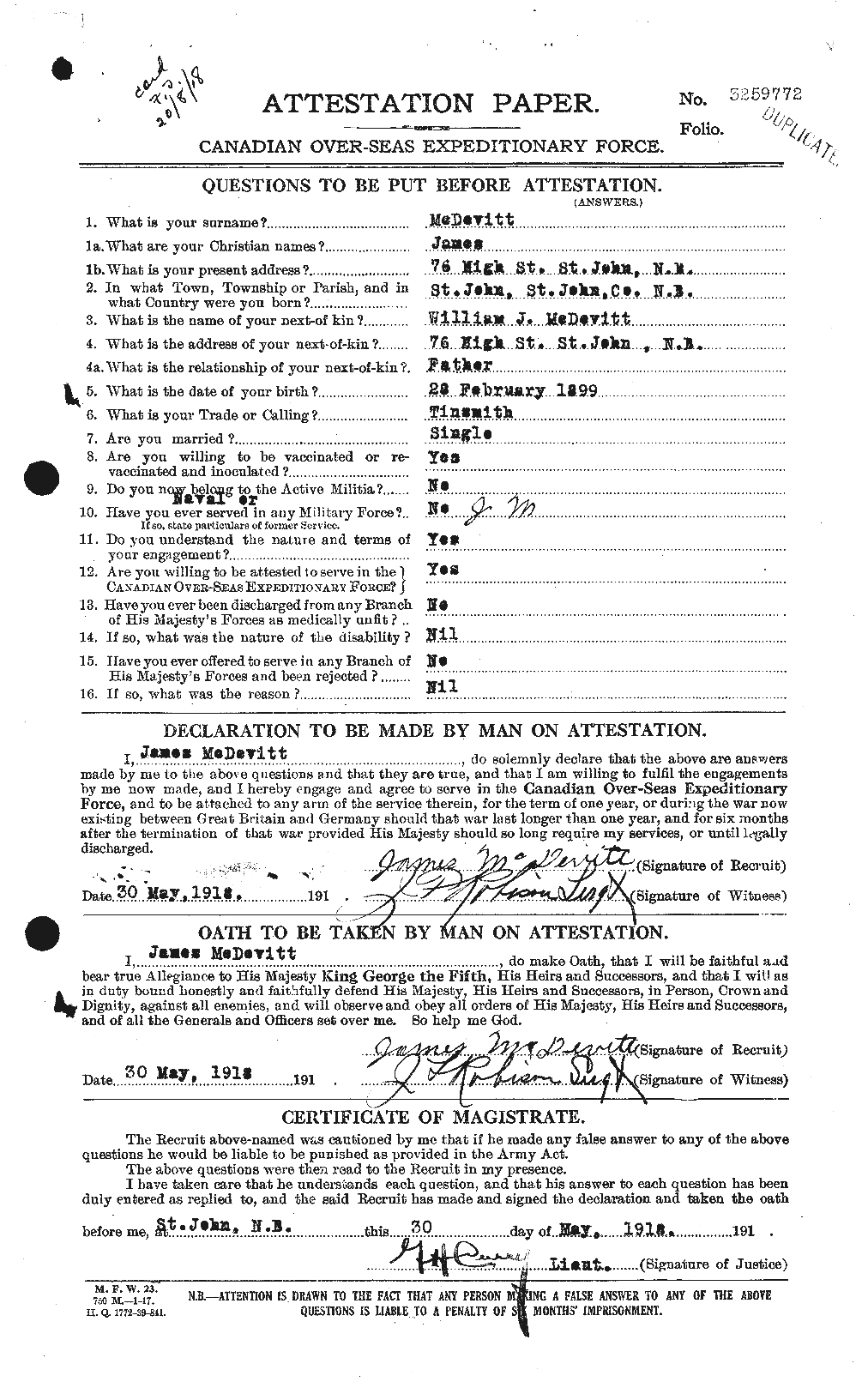 Personnel Records of the First World War - CEF 517117a
