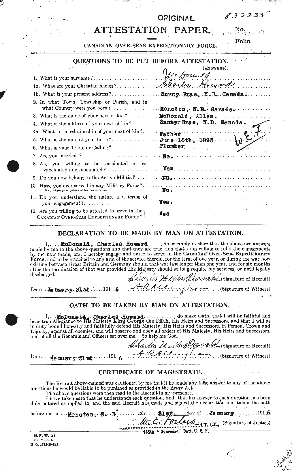 Dossiers du Personnel de la Première Guerre mondiale - CEC 517411a