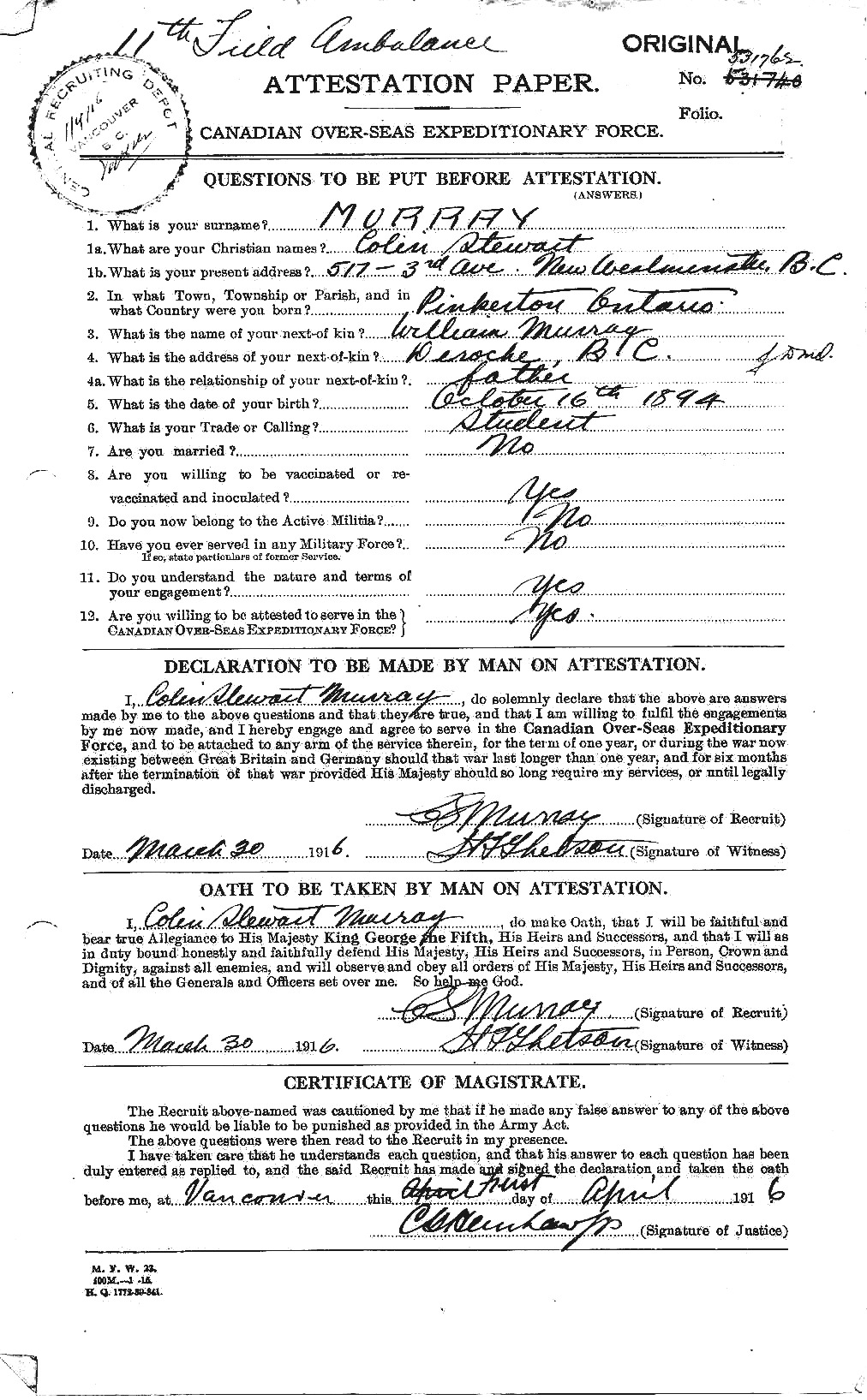 Personnel Records of the First World War - CEF 517673a