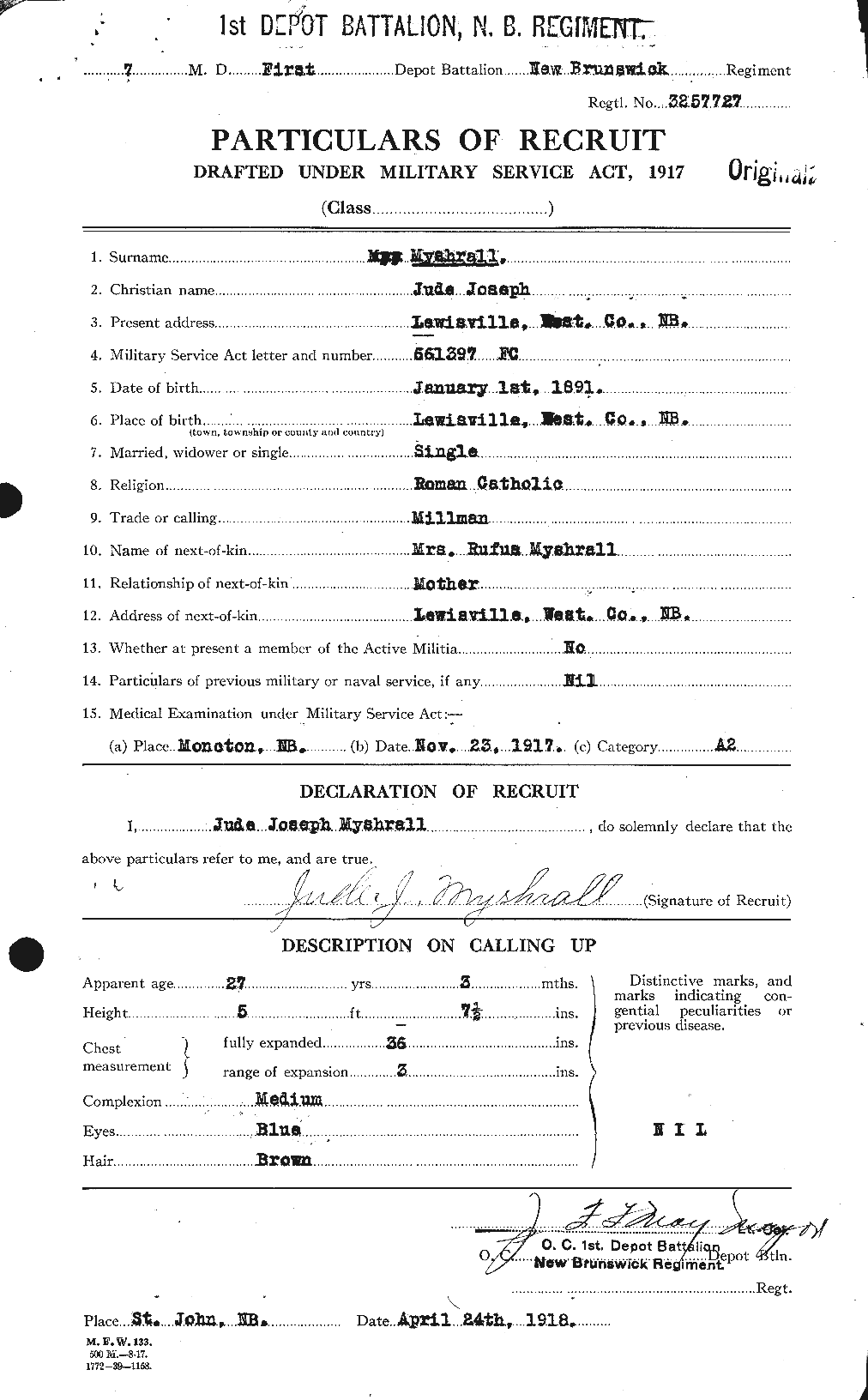 Dossiers du Personnel de la Première Guerre mondiale - CEC 518054a