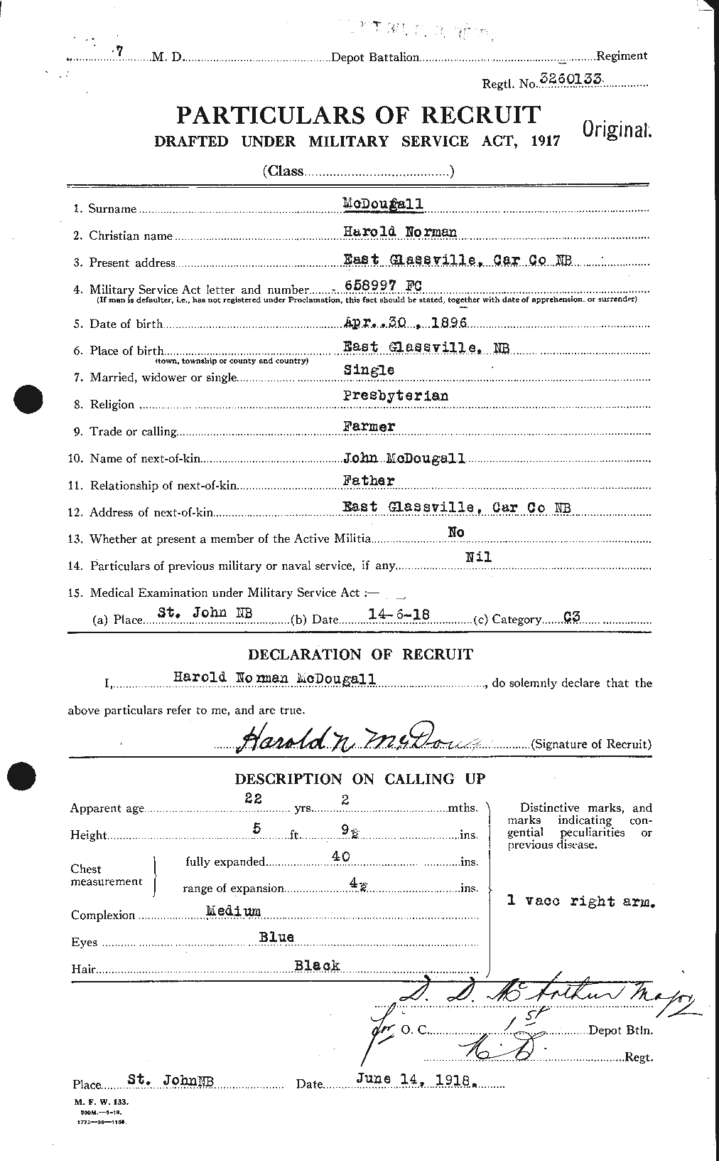 Dossiers du Personnel de la Première Guerre mondiale - CEC 518129a