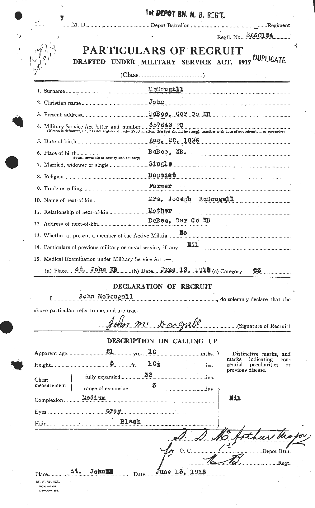 Dossiers du Personnel de la Première Guerre mondiale - CEC 518222a