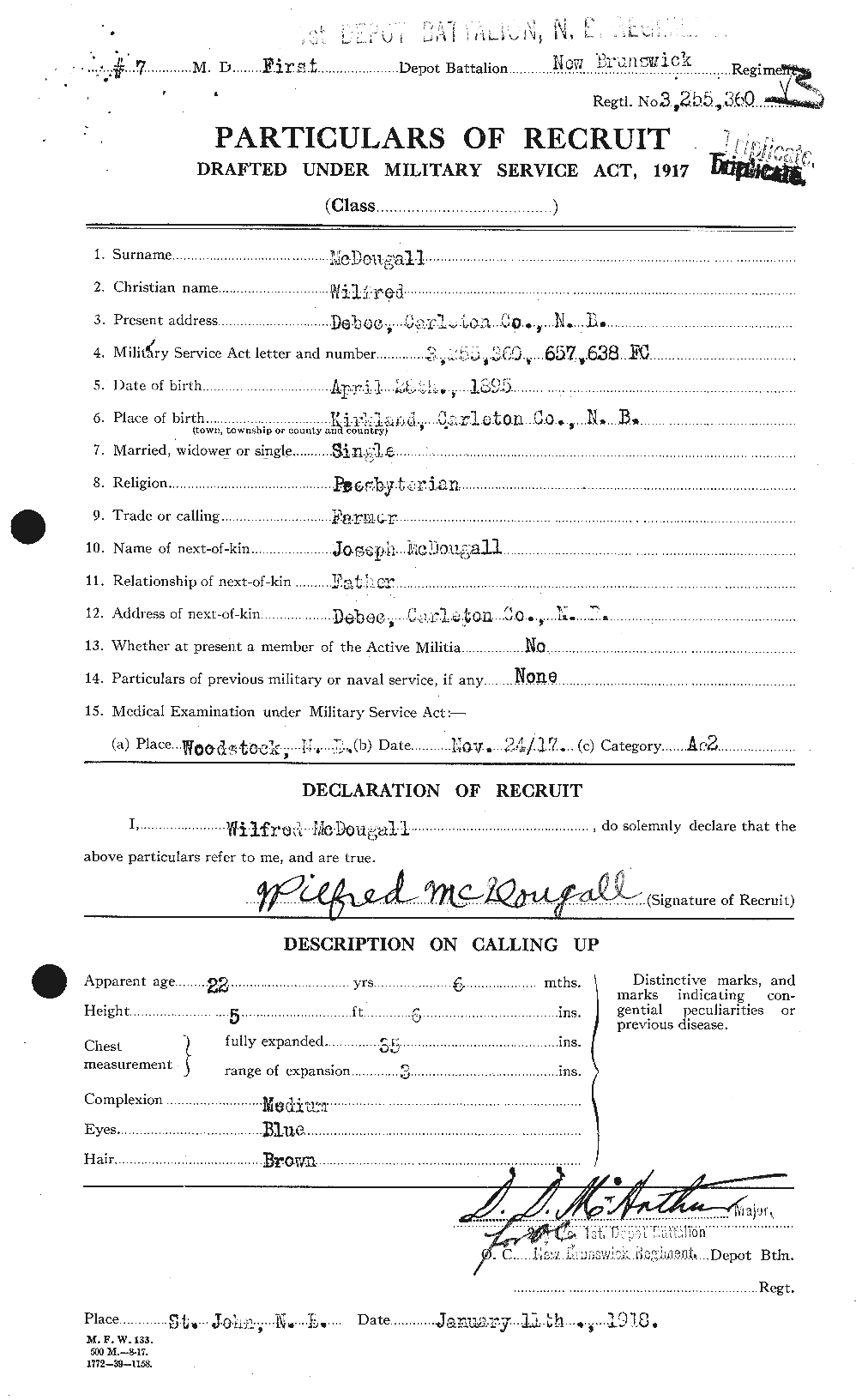 Dossiers du Personnel de la Première Guerre mondiale - CEC 518415a