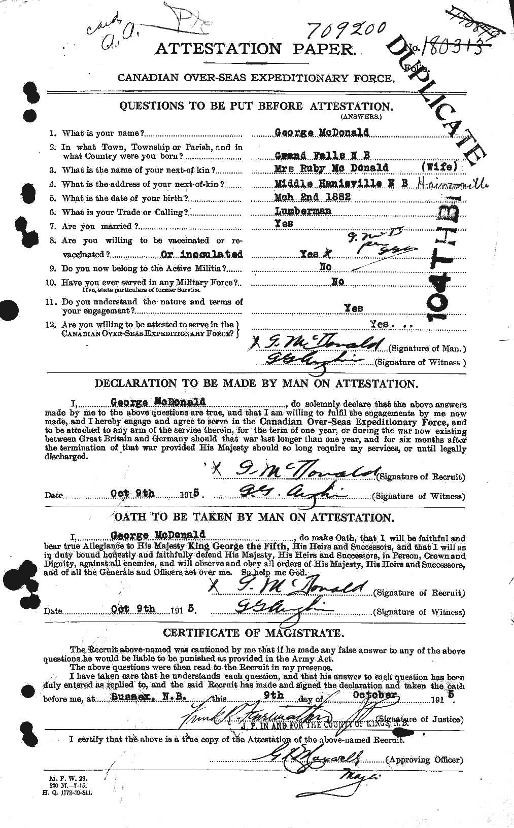 Dossiers du Personnel de la Première Guerre mondiale - CEC 518765a