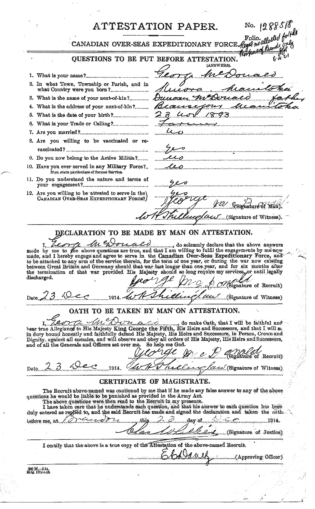 Personnel Records of the First World War - CEF 518784a