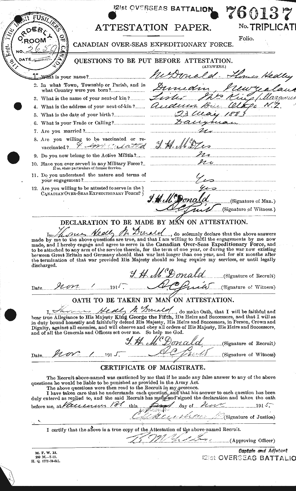 Dossiers du Personnel de la Première Guerre mondiale - CEC 519859a