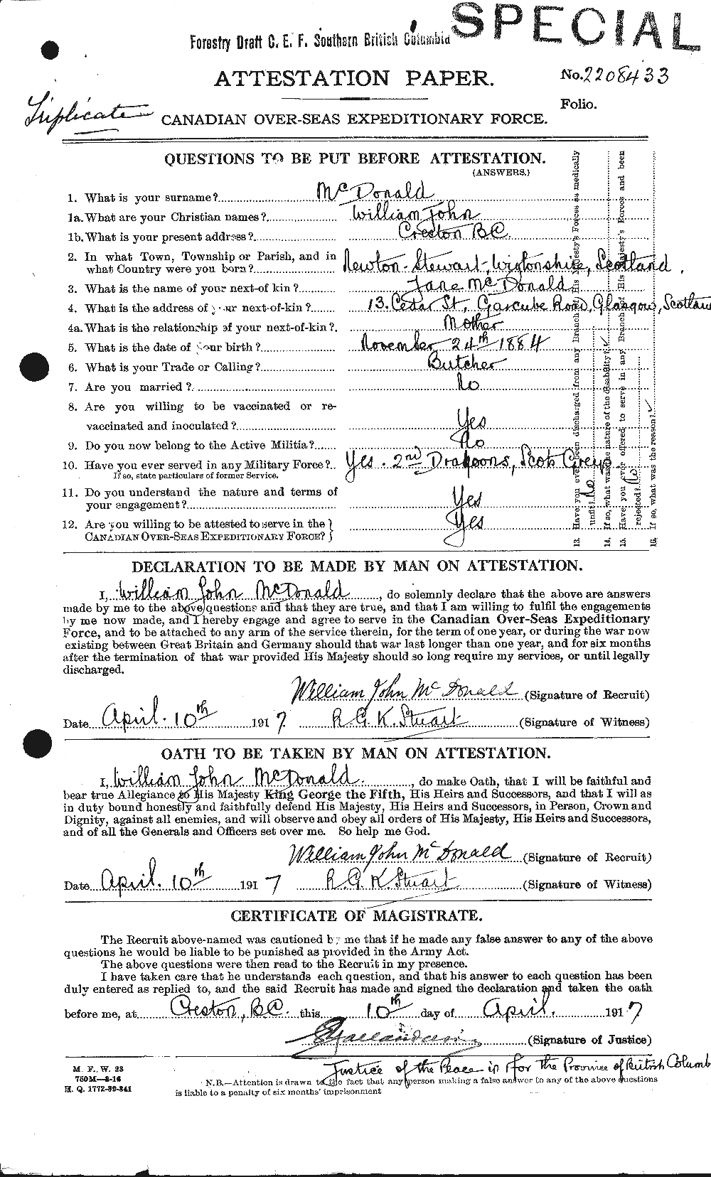 Personnel Records of the First World War - CEF 520174a