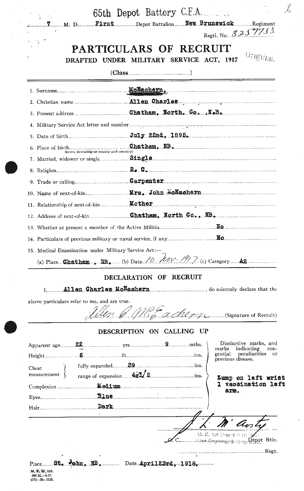 Dossiers du Personnel de la Première Guerre mondiale - CEC 520791a