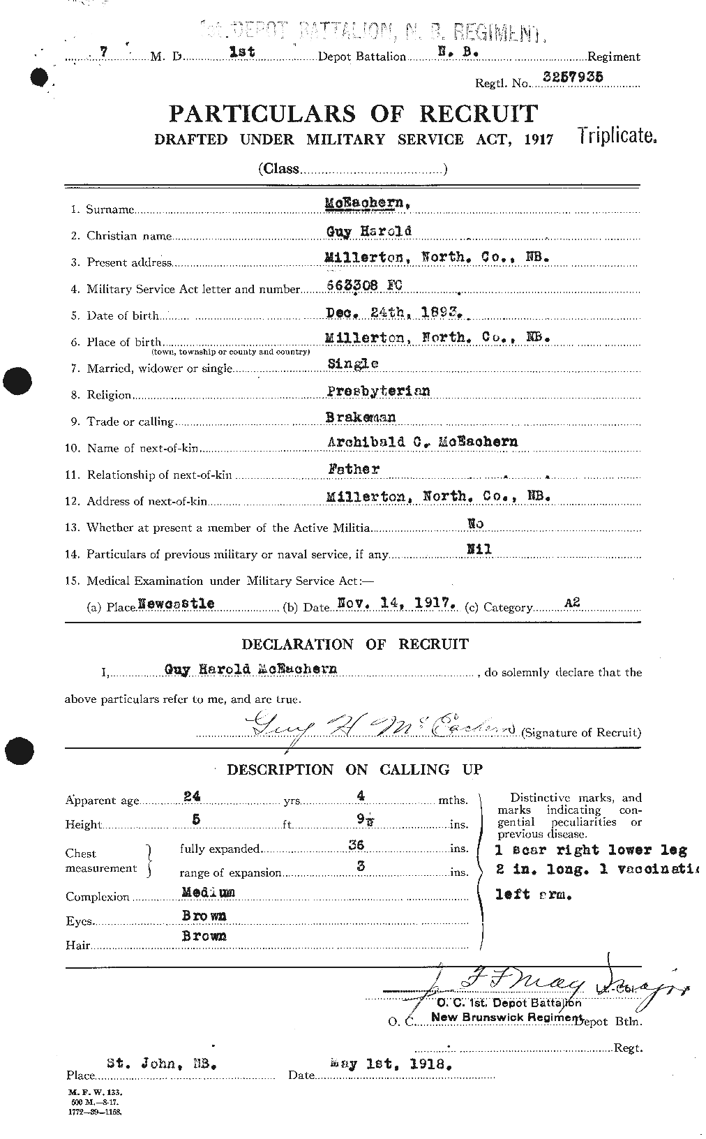 Dossiers du Personnel de la Première Guerre mondiale - CEC 520856a
