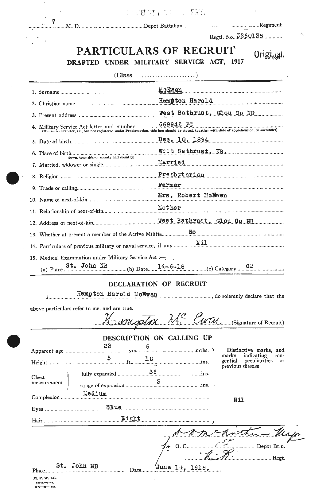 Dossiers du Personnel de la Première Guerre mondiale - CEC 520929a