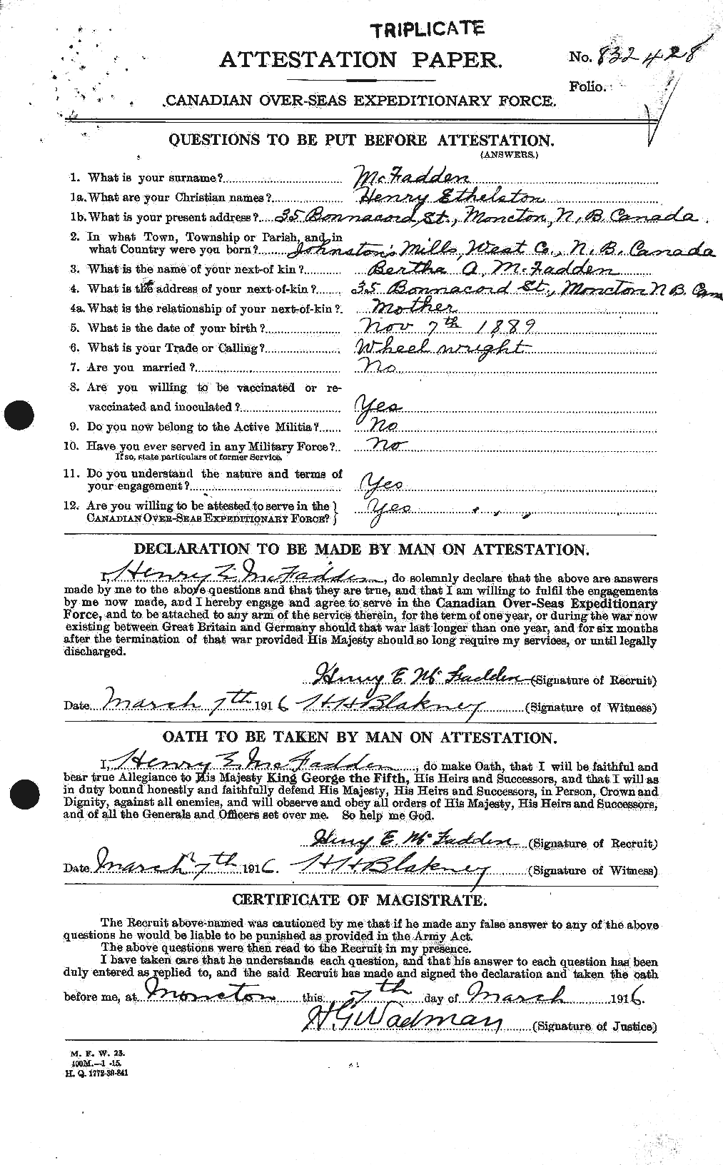 Personnel Records of the First World War - CEF 521064a