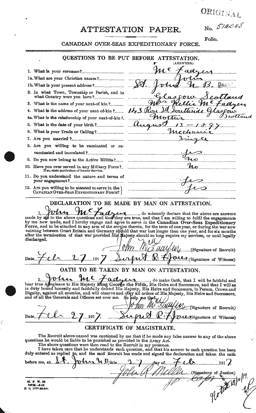 Personnel Records of the First World War - CEF 521183a