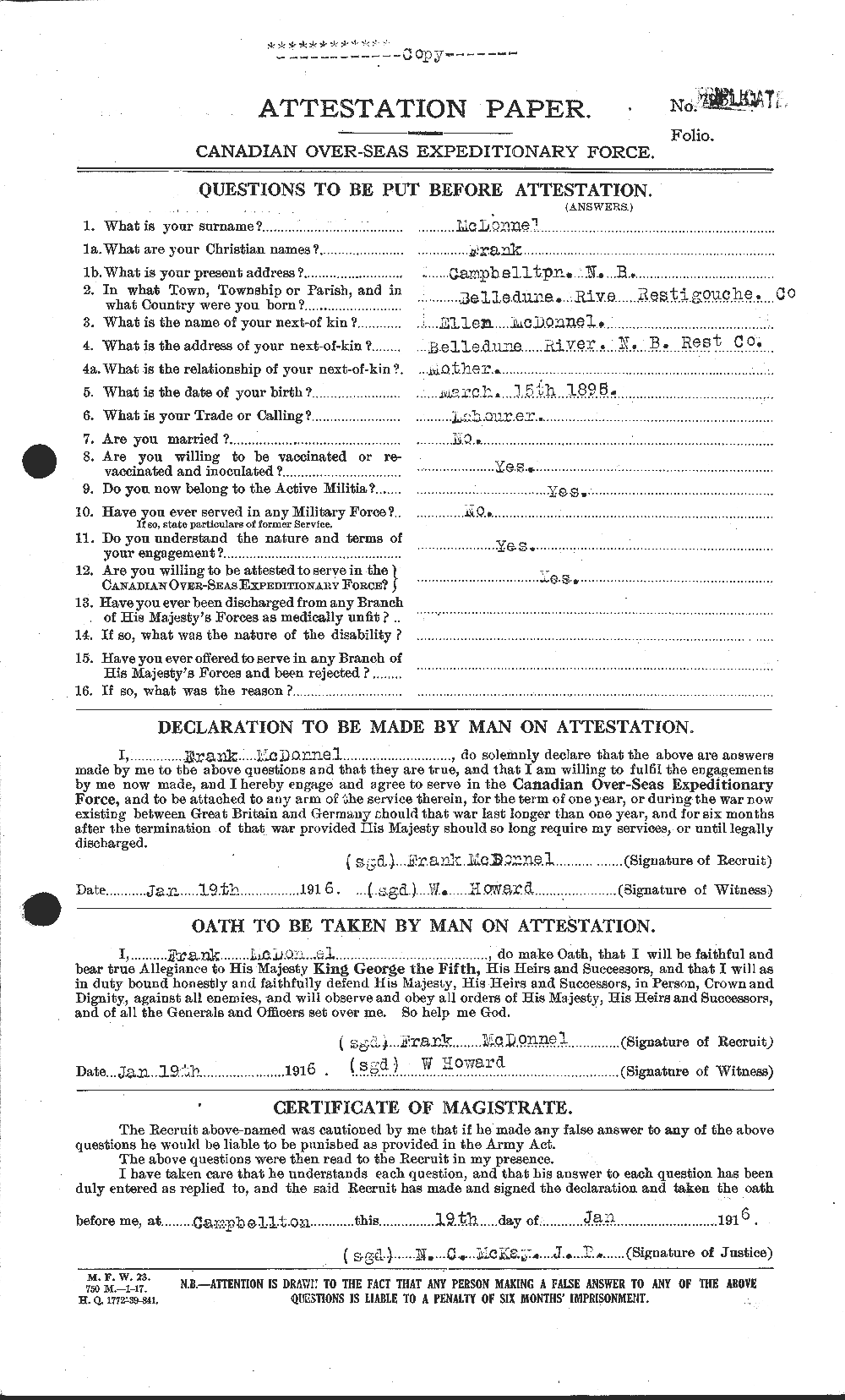 Personnel Records of the First World War - CEF 521509a