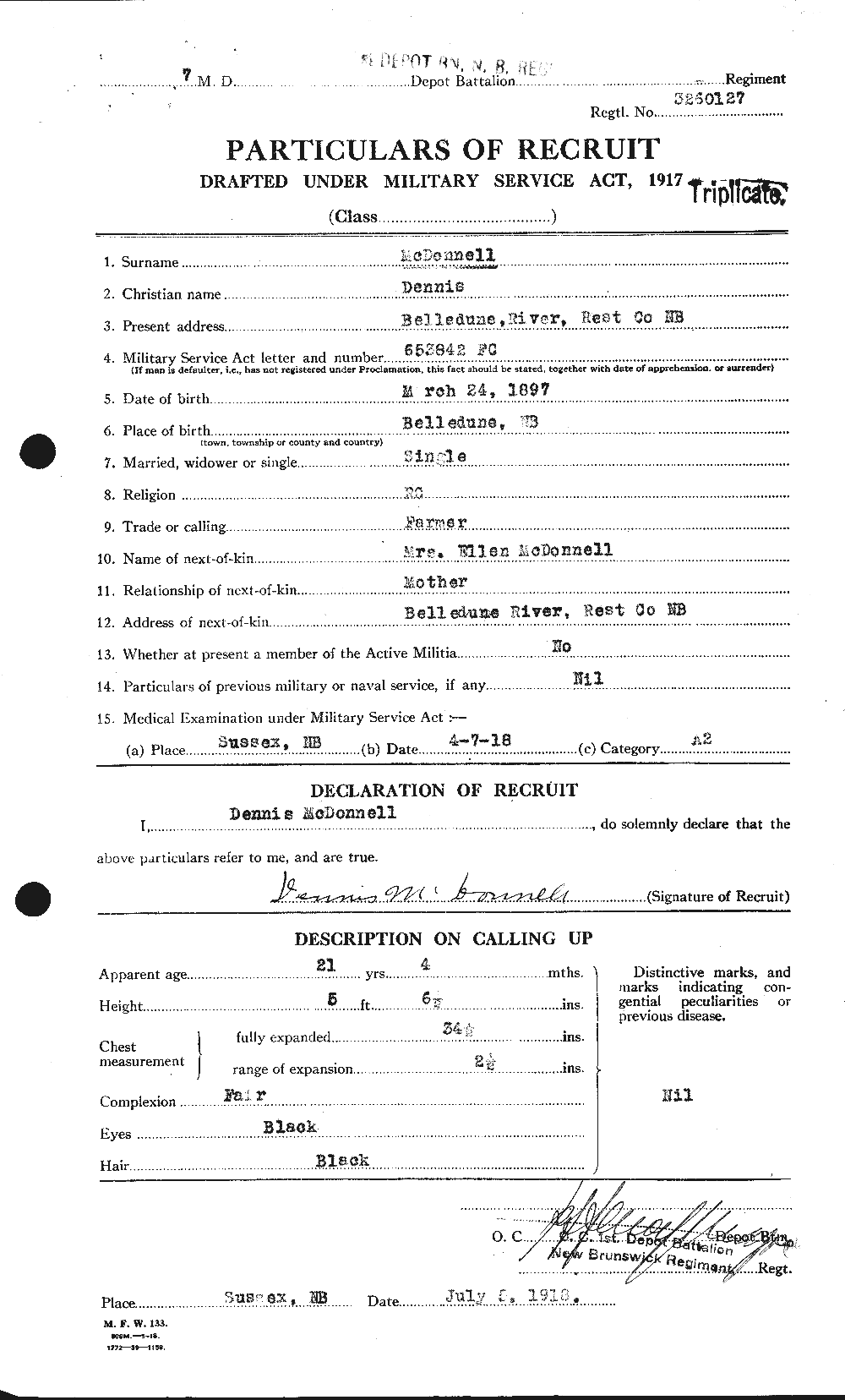 Dossiers du Personnel de la Première Guerre mondiale - CEC 521525a